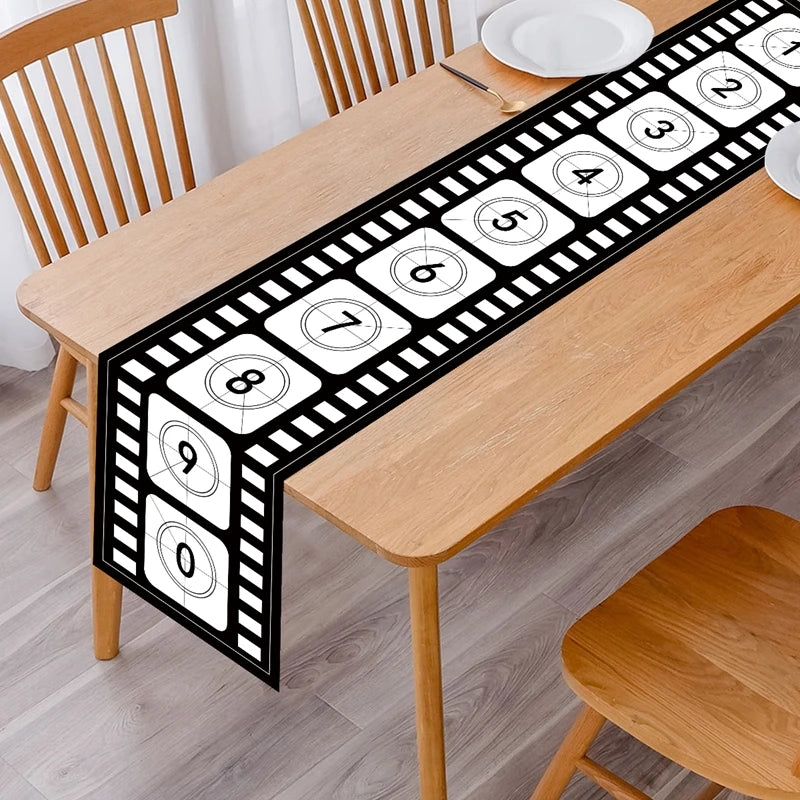 Camino de Mesa para Noche de Cine de 12 X 72 Pulgadas, Estampado de Tira de Película, Decoración de Carrete de Cine, Decoraciones de Manteles Temáticos de Cine