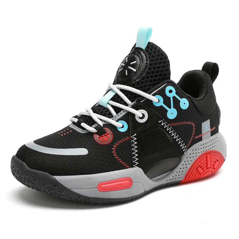 Kids Fashion Sneakers for Boys Leather Breathable Sports Basketball Shoes Lightweight Children School Walking Footwear