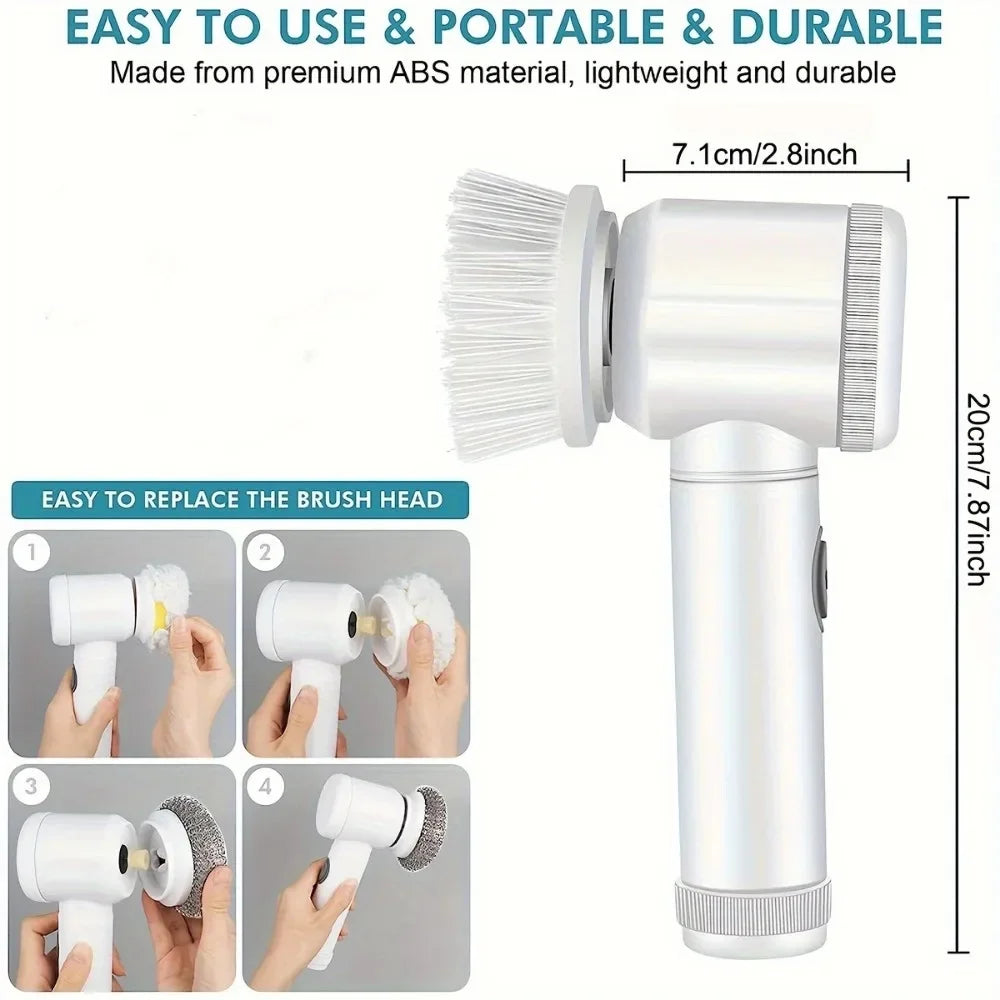 Electric 5 in 1 Powerful Cleaning Brush Spin Scrubber Brush Deep Cleaning with 5 Replaceable Heads For Bathroom Kitchen
