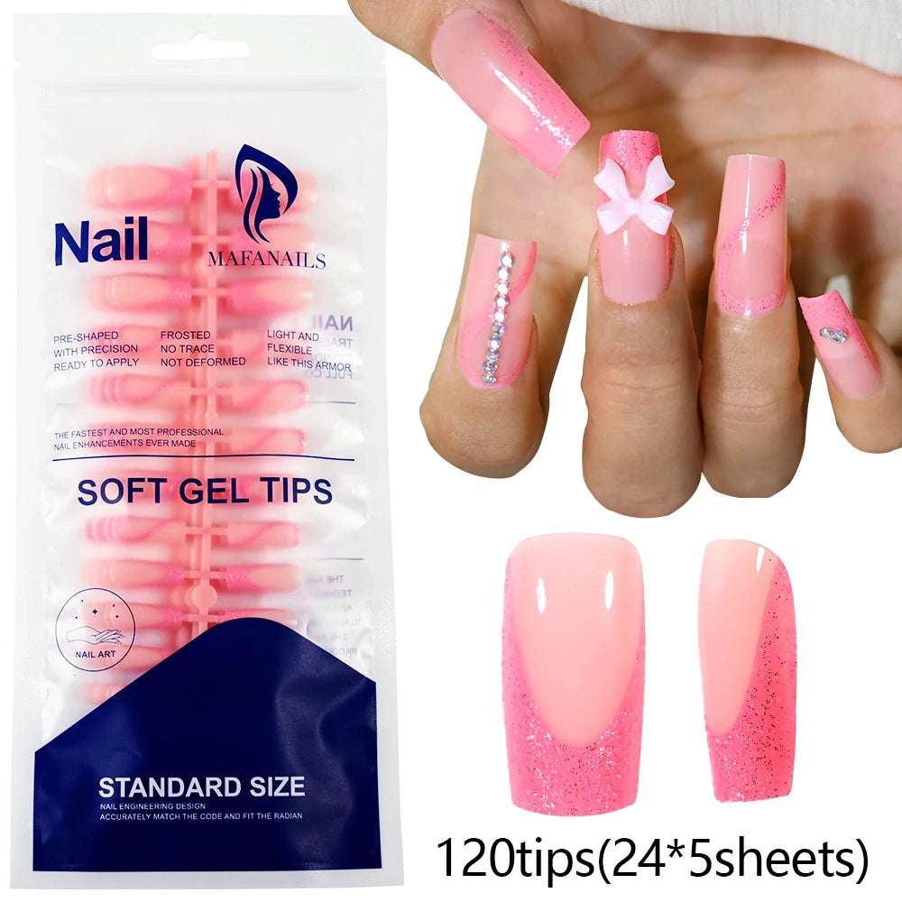 120pcs Black Edge Super Long French False Nail Removable Ballerina Coffin Almond Fake Nail Artificial Acrylic Press On Nail Tips