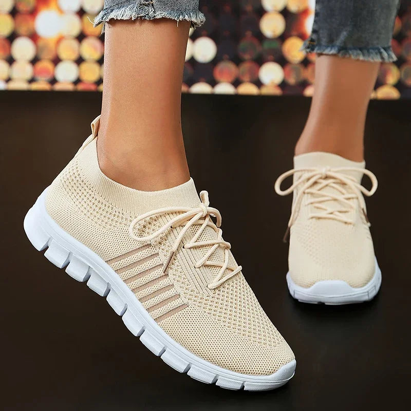 Green Soft Sole Knit Walking Shoes for Women Comfortable Breathable Mesh Sneakers Woman Plus Size Lightweight Casual Flats