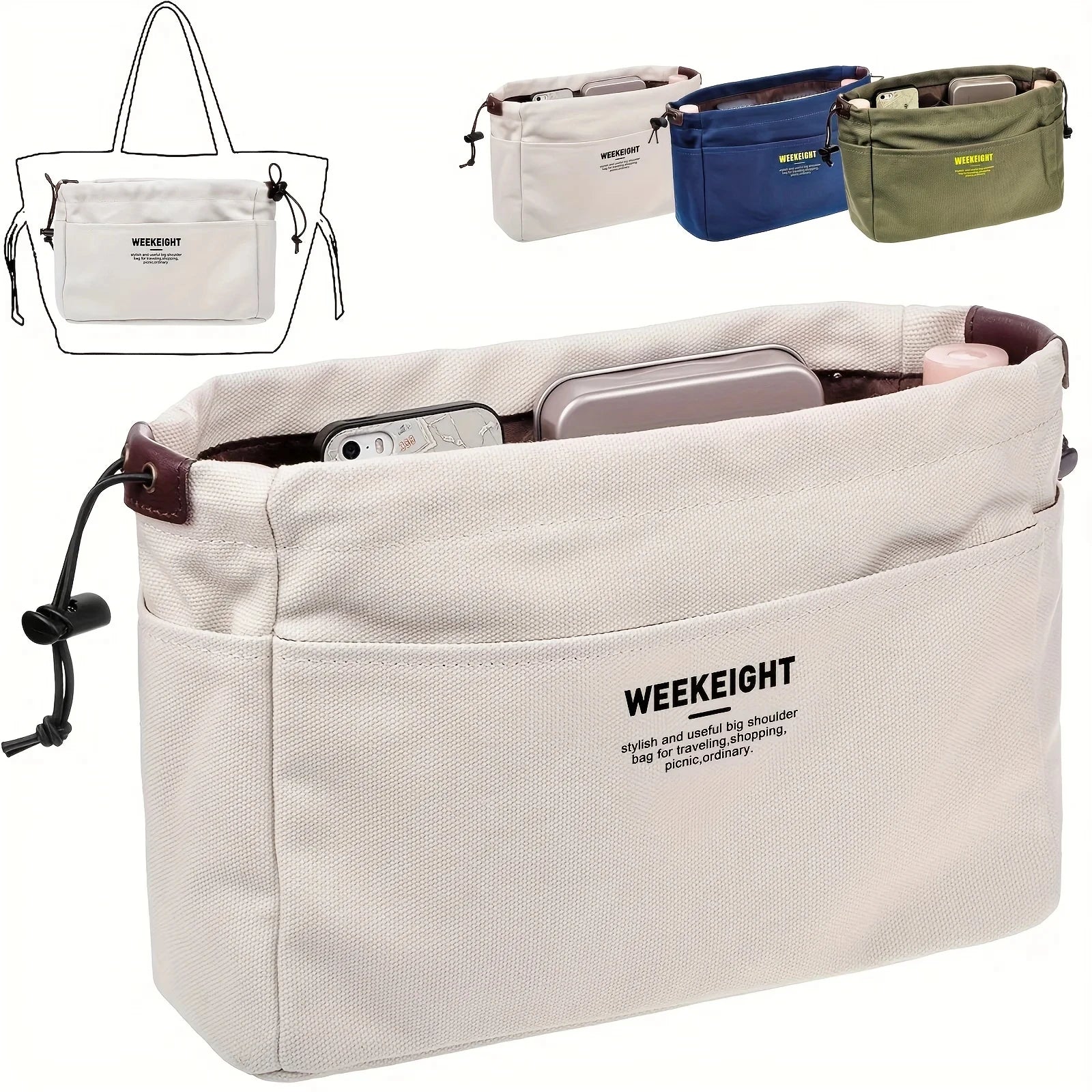 1/2 sacs de rangement en toile à cordon, multipoches, légers et portables, pour vos voyages.
