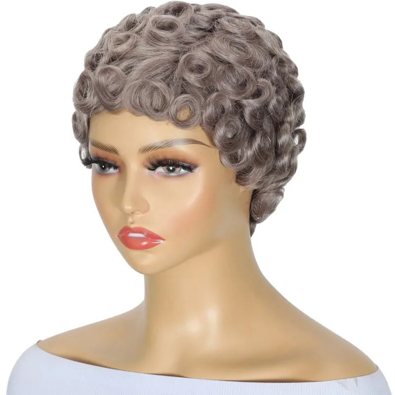 Pixie Cut Wigs 100% Human Hair Wigs Short Curly Pixie Cut Wigs For Black Women Full Machine Made Wig Pixie Curly Gray Color