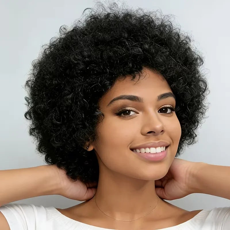 Short Afro Curly Human Hair Wigs for Women  Afro Kinky Curly Full Machine Made