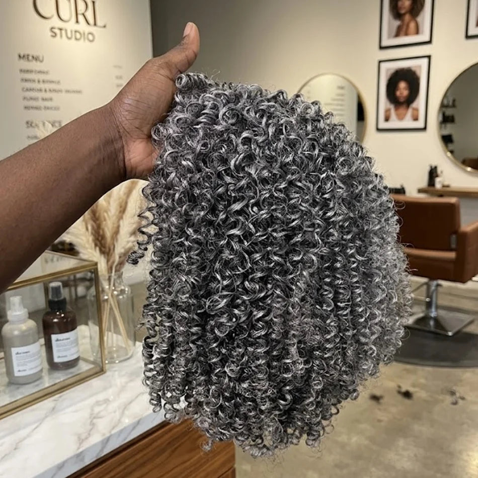 Bob 250% Salt And Pepper Grey Human Hair Wigs Afro Kinky Curly Wig No Bleach Natural Grey Glueless Ready to Wear For Black Women