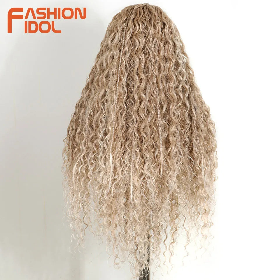 FASHION IDOL 13X4 Box Twist Braided Lace Wig For Black Women Synthetic Lace Frontal Wigs Blonde Faux Locs Wig Goddess Braids Wig