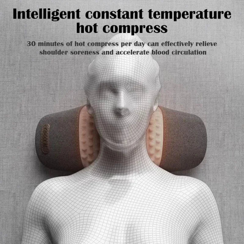 Almohada de masaje eléctrica con compresa caliente, vibración, masaje cervical, tracción de cuello, relajante para dormir, almohada de espuma viscoelástica, soporte para la columna.