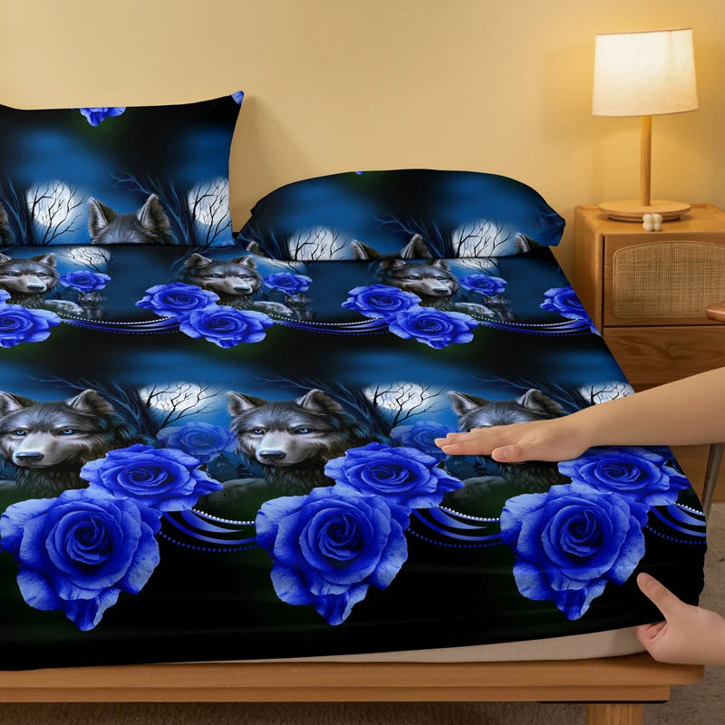1 Simple modern Plant Flower animal printed matte Fitted Sheet, bedroom printed bed cover, bedding (excluding pillowcases)