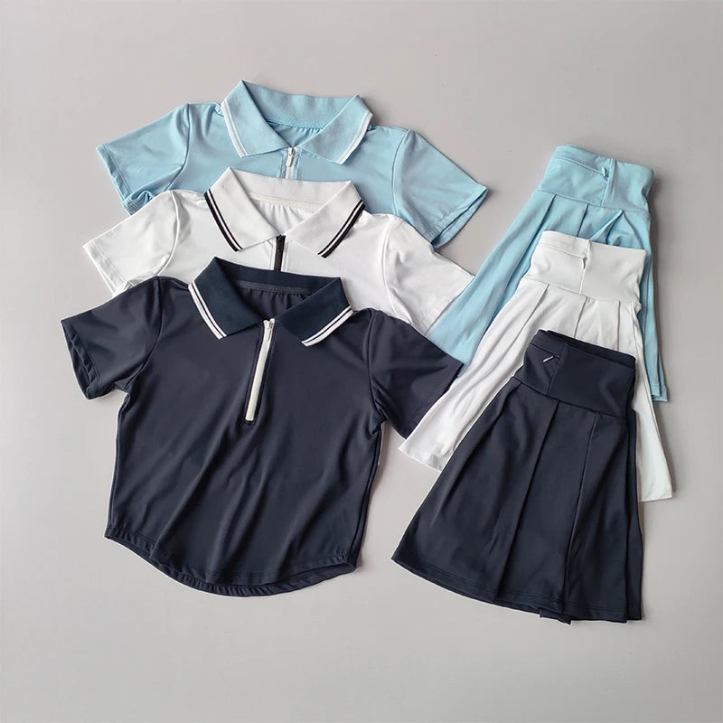 Tennis Skirt for Women in Summer Yoga Suit Short-sleeved T-shirts Marathon Badminton Golf Suit Sports Skirt Top Fitness Set