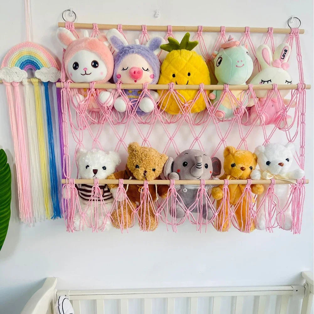 Stuffed Animal Storage Hammock Stuffed Animal Net With Hanging Hooks Hanging Toy Organizer For Children's Room Nursery