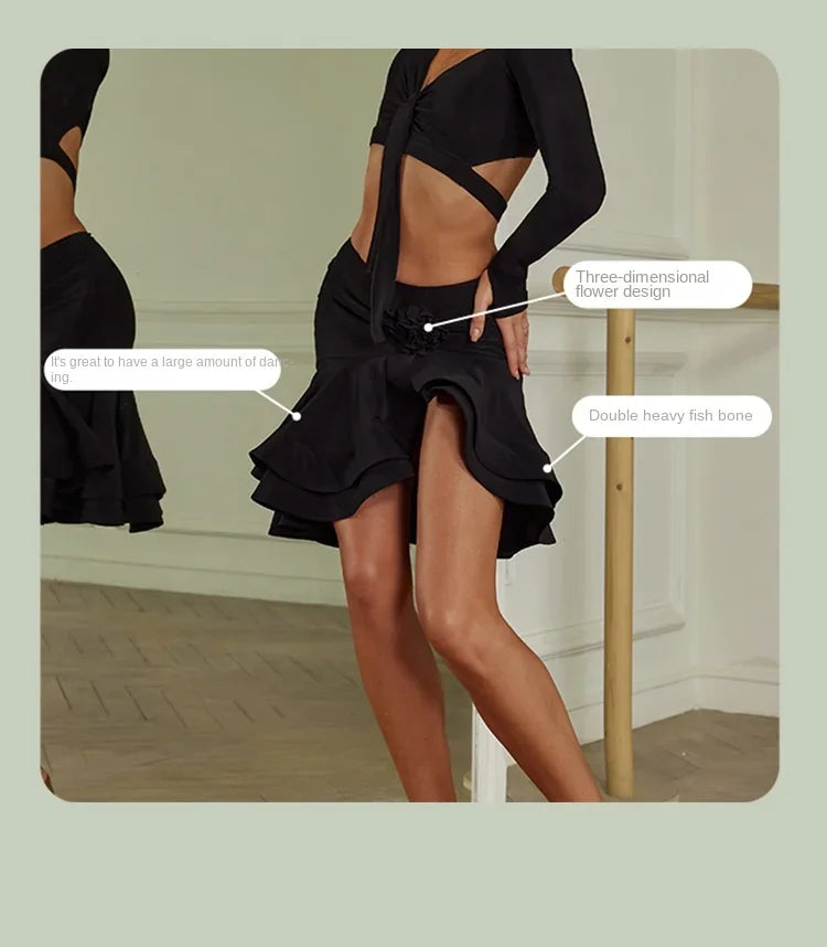 Sexy Off Shoulder Latin Top Ruffled Skirts Latin Dance Costume Stage Performance Clothes Samba Tango Dance Wear Set for Women
