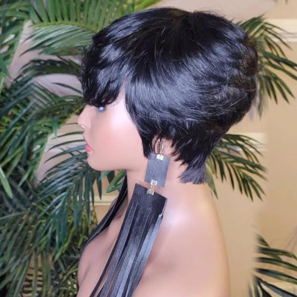 wig Short Hair Wigs, Pixie Cuts Wigs, Short Straight Black Ladies Wigs Synthetic Short Wigs For Black Women African American Wom