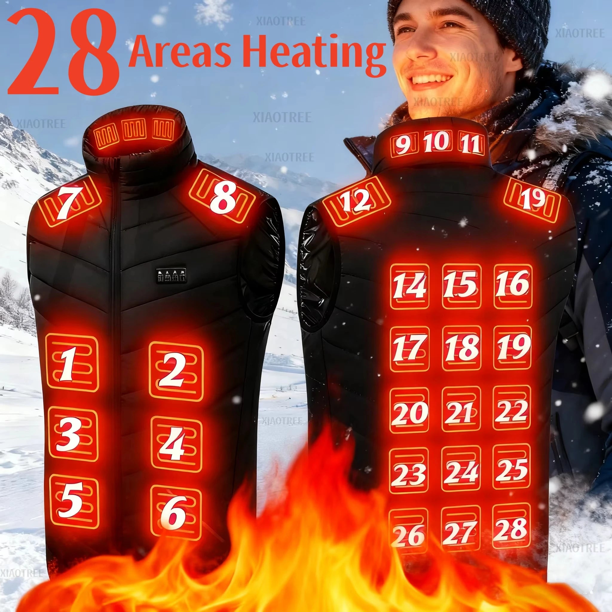 28/9 Chaleco Calefactable Zonas Hombres Chaqueta Calefactable Invierno Eléctrico Mujer Calentador USB Chaqueta Camping Hombre Chaleco Térmico Abrigo Calentador Corporal 6XL