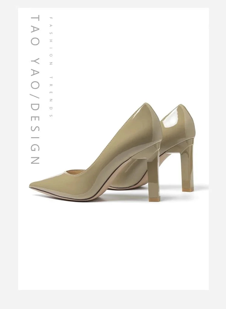 Square Heels Pumps Women Shoes Patent Leather Sexy Wedding Party Official Leisure Super Big Szie