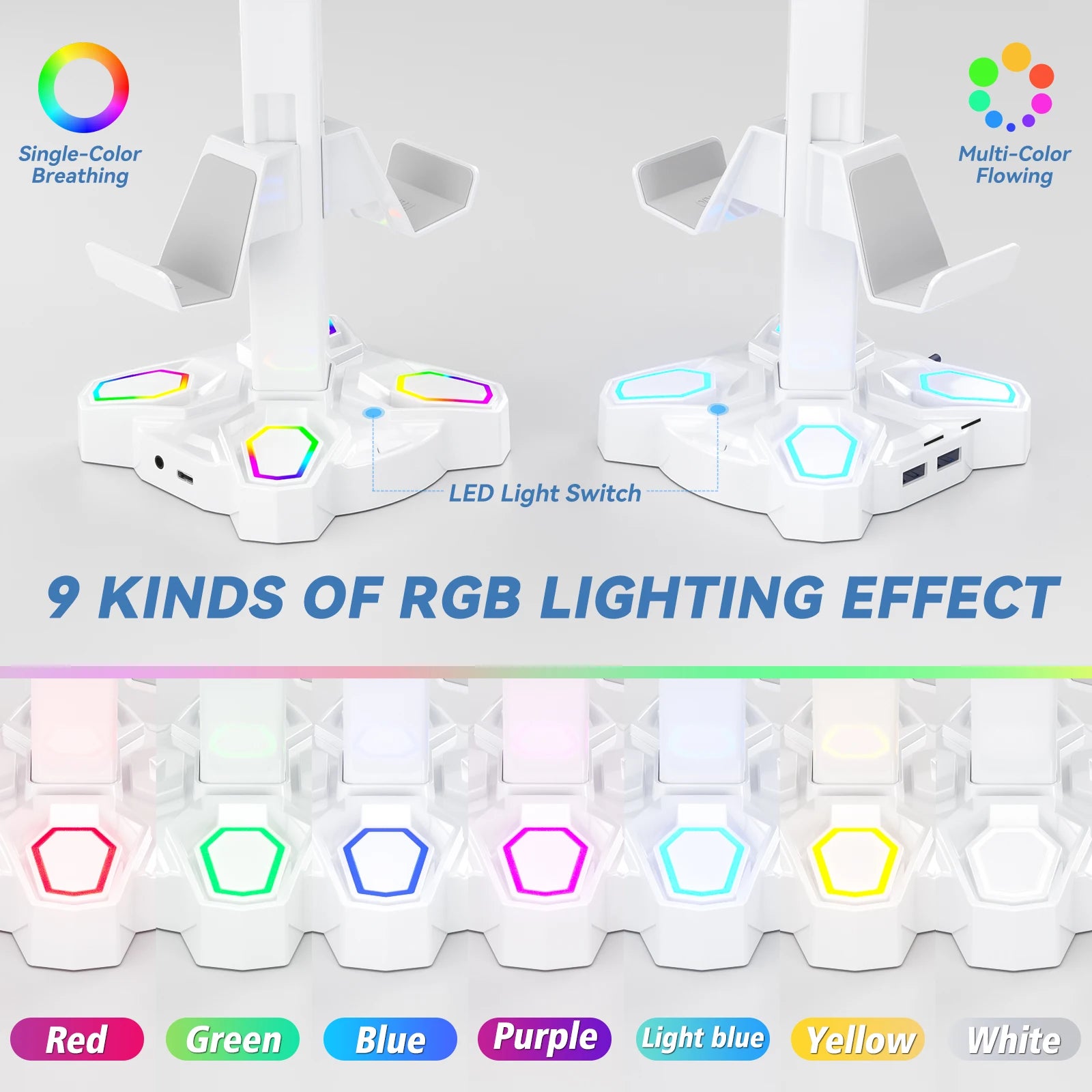 For Gaming Headphones Stand Rotatable Controller Holde with 9 Light Modes Earphone Hanger for PS5/PS4/Switch Desktop Gamer