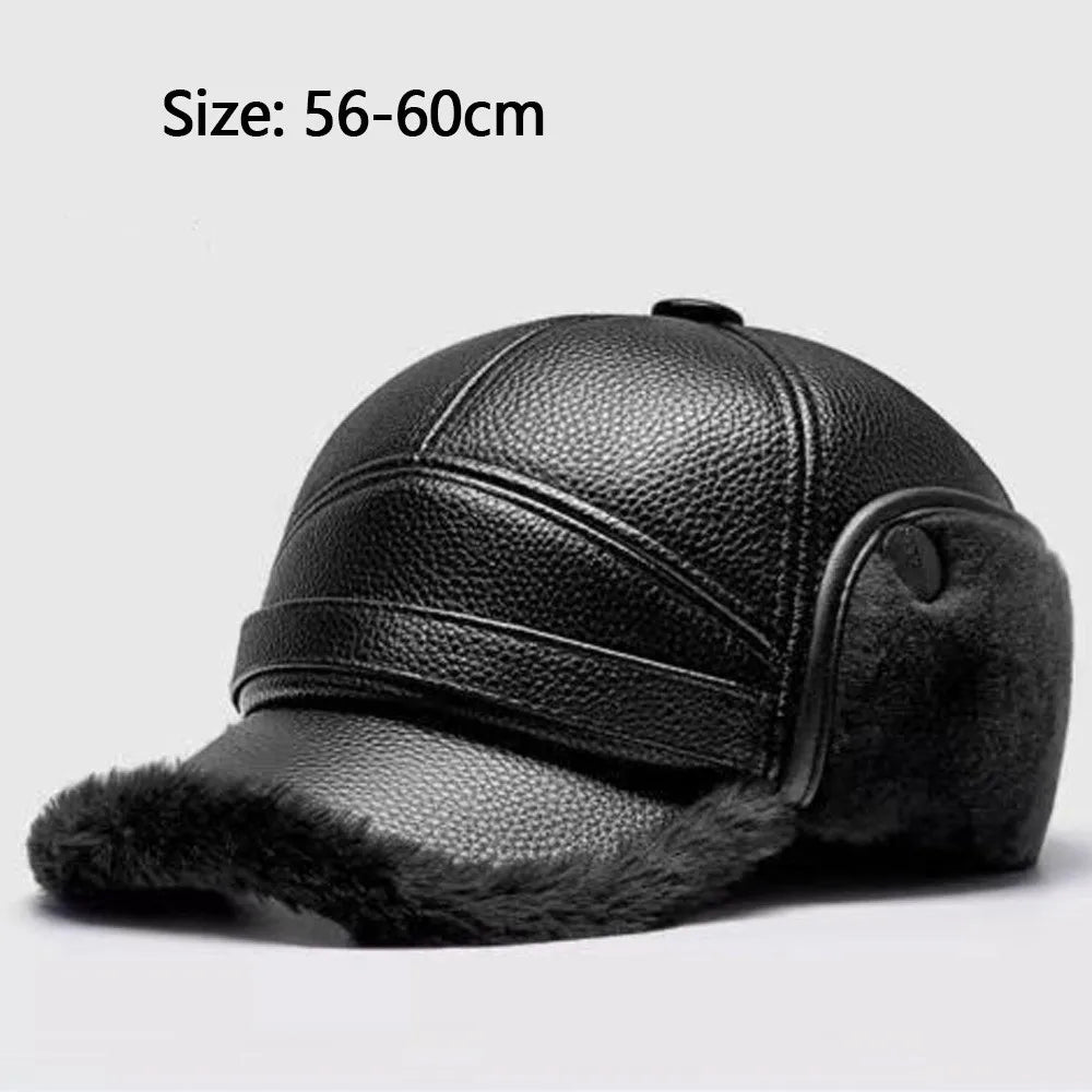 High Quality PU Leather Baseball Cap Cold Proof with Earflaps Thermal Hat Windproof Ear Protection Hat Winter